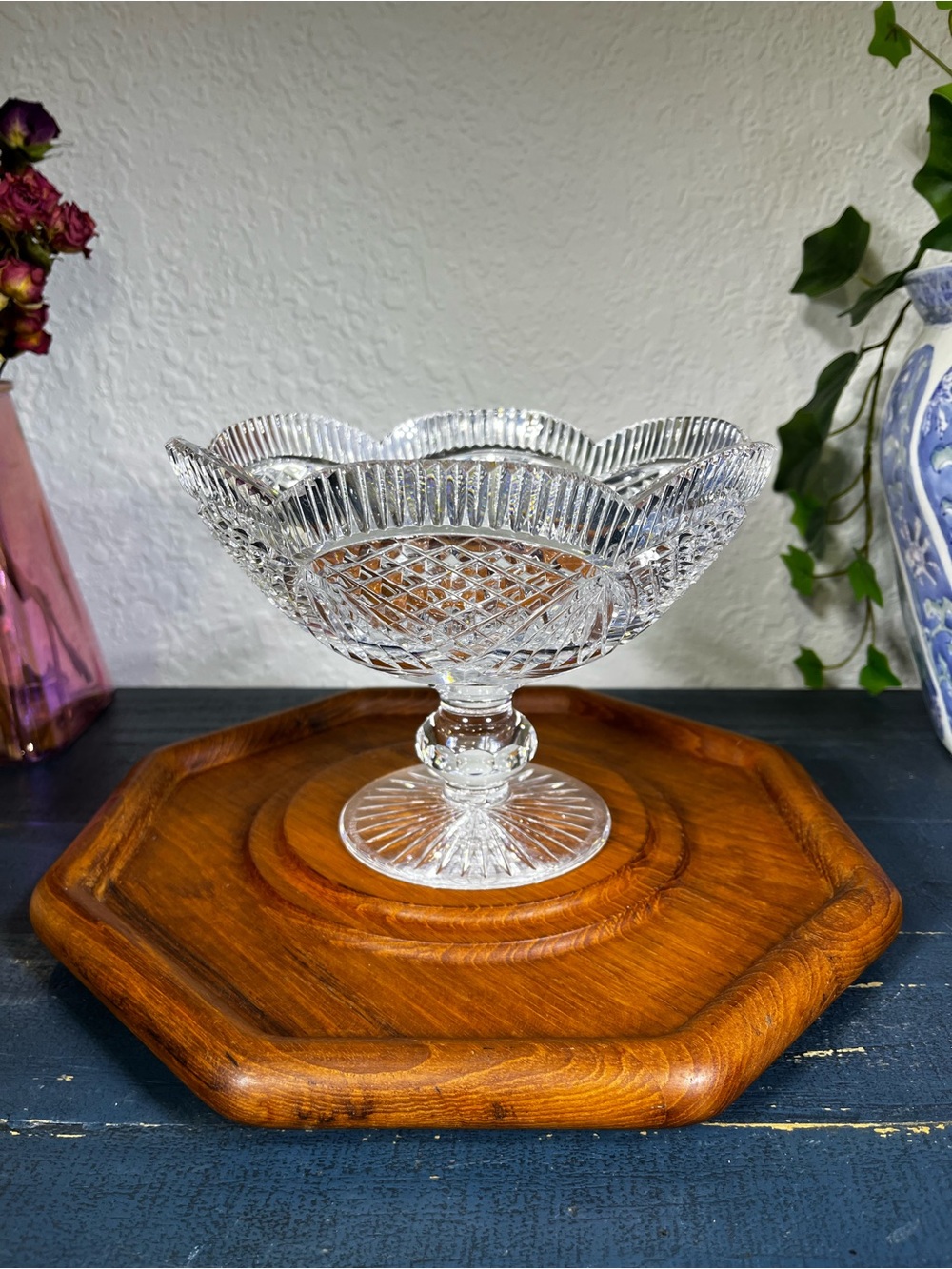 Authentic Heritage Irish Crystal "Cathedral" Patterned Footed Bowl